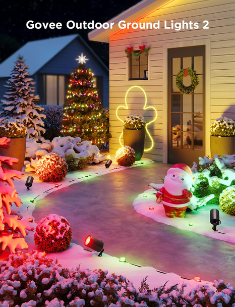 Govee Outdoor Ground Lights 2, 50ft Outdoor Lights for Christmas, 15 Pack RGBIC Pathway Lights with 100LM Warm White, IP67 Waterproof for Patio, 63 Scene Modes, Works with Alexa, Google Assistant