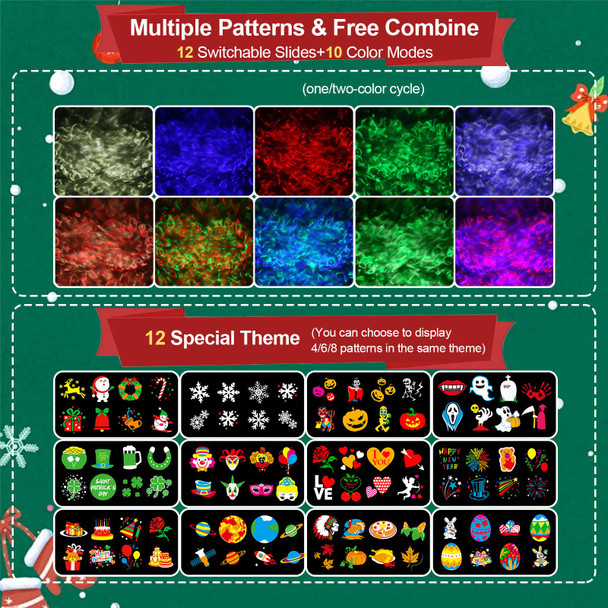 Christmas Halloween Projector Lights Outdoor, [ ] HD Effect 2in1 Holiday Projector Lights with Remote, 96 Patterns & 10 Color Snowflake Projector Waterproof for Party Decoration