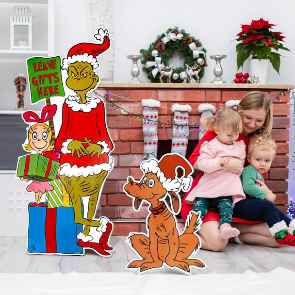 Funny Christmas Decorations Indoor, Green Monster Christmas Tree Decorations, Leave s Here Signs for Christmas Tree Home Decor Cute Christmas Door Porch Yard Decorations Outdoor