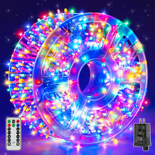 Christmas Lights 1200LED 196FT, Waterproof Outdoor String Lights with Remote and Timer, 8 Modes Dimmable Fairy Lights for Indoor Outdoor Wedding Party Holiday Decorations (Multicolor)