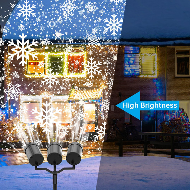 Christmas Projector Lights Outdoor,Christmas Snowflake Projector Lights IP65 Waterproof, LED Rotating Snowfall Decor Garden Party Outdoor Christmas Decoration for Atmosphere - d 3-Head