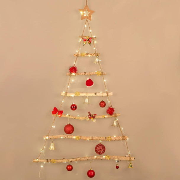 GWHOLE Wall Hanging Christmas Tree, Christmas Tree Ladder with Star Topper for Hanging Xmas Decoration Ornaments Photos
