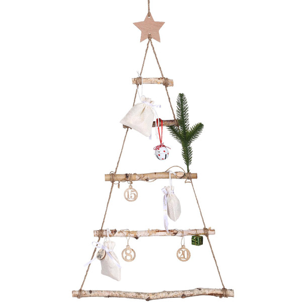 GWHOLE Christmas Decoration Hangers Christmas Wooden Branch Ladder Photo Display Hanger Wall Decoration for Decor Hanging with Star Topper