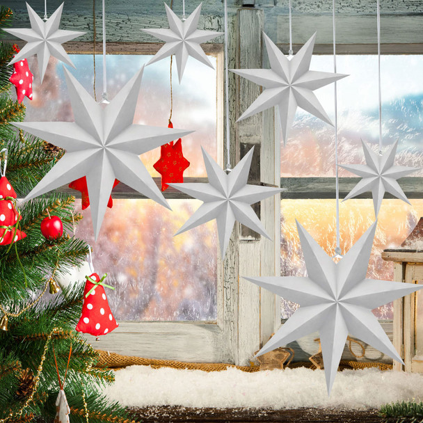 12 Pack 3D Large Paper Star White Hanging Paper Star Lanterns Lampshade for Christmas Wedding Birthday Holiday Party Home Decor