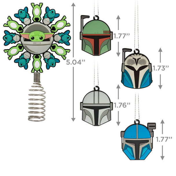 Hallmark Star Wars: The Mandalorian 5" Miniature Christmas Tree Topper and 1.7" Mini Ornaments, Set of 5 Shatterproof Ornaments, May The 4th