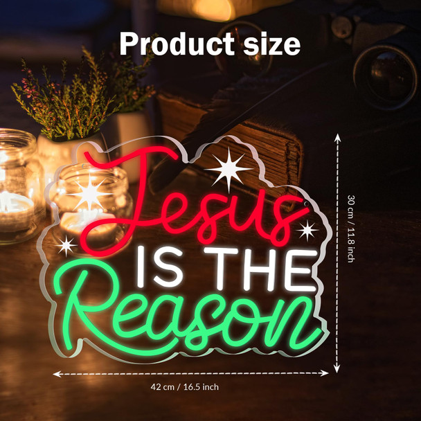 Jesus is the reason neon sign with Adjustable Brightness, christian mural, wall decoration dimmable led neon sign bedroom hallway house home art decoration, birthday christmas led neon light