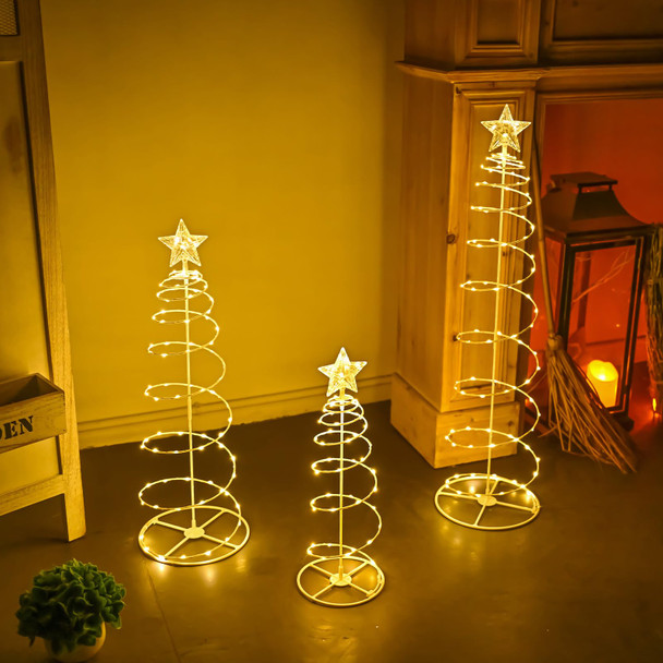 Set of 3 Lighted Spiral Christmas Trees Battery Powered 1.5/2/2.5FT Spiral Tree Light, Christmas Spiral Rope Tree for Indoor Outdoor Garden Patio Yard Pathway, Warm White