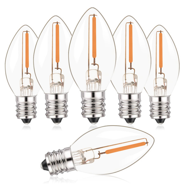 C7 LED E12 Candelabra Bulb Small Edison Candle Night Light Bulbs Salt Lamp Bulbs 0.5W Equivalent 5W 7W Warm White 2700K Clear Bulbs for Chandelier Christmas Light 50 Lumens Non-Dimmable, 6-Pack