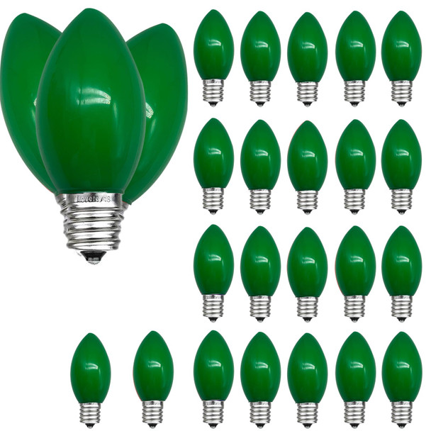 25 Pack Green C9 LED Bulbs, C9 Replacement Bulbs for Christmas Tree Lights Patio String Lights Outdoor Indoor, E17/C9 Intermediate Base, 7 Watt, Ceramic Green