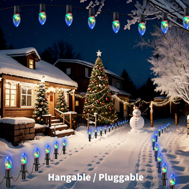 Christmas Pathway Lights Outdoor, 24.2FT 20 C9 LED Christmas String Lights with Stakes, Waterproof Connectable Walkway String Lights for Outside Yard Sidewalk Driveway Christmas Decorations