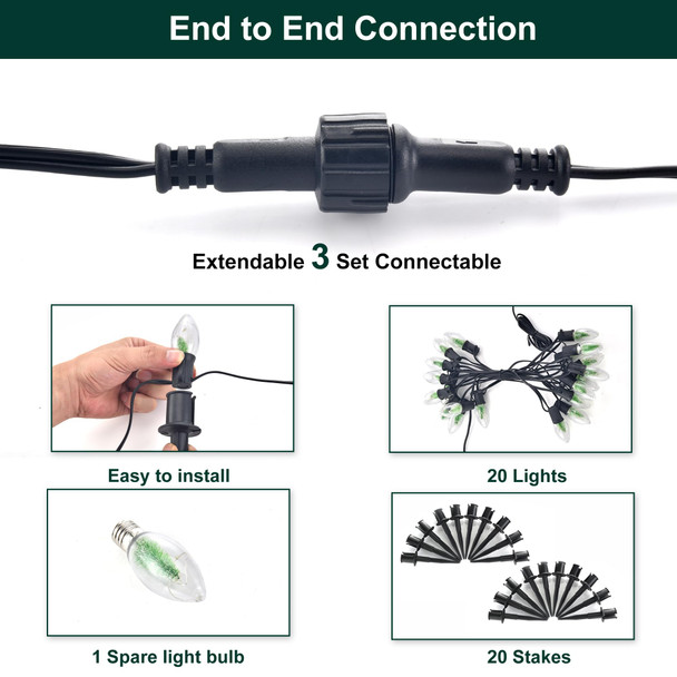 Christmas Pathway Lights Outdoor, 24.2FT 20 C9 LED Christmas String Lights with Stakes, Waterproof Connectable Walkway String Lights for Outside Yard Sidewalk Driveway Christmas Decorations