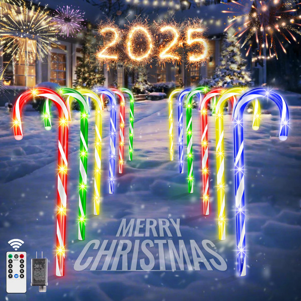 HELESIN 12 Pack Christmas Candy Cane Lights with Remote Control, 25.6" d Christmas Pathway Markers Lights Waterproof Outdoor Decorations with 8 Lighting Modes for Patio Garden Yard Xmas Decor