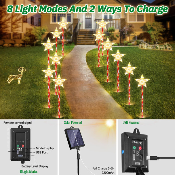 Christmas Candy Cane Lights, Solar Christmas Landscape Lights with Timer Remote, Waterproof Outdoor Pathway Lights Christmas Decorative Lights for Christmas Decor Garden Yard Walkway Markers, 12 Pack