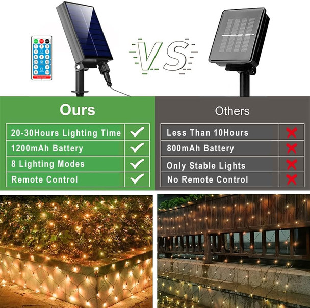Solar Net Lights Outdoor, 240 LED Warm White Mesh Lights Waterproof, 11.5 ft x 5 ft 8 Modes Green Wire String Lights with Remote for Bushes Trees Patio Garden Shrubs Christmas Decoration