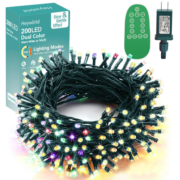 200LED Dual Color Changing Christmas Tree Lights, Warm White Multicolor Soft Twinkle Lights, UL 10 Modes Fairy Lights with Remote Control 70ft End-to-End Connect, Indoor Outdoor Use