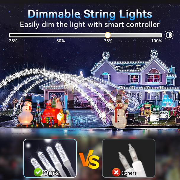 Hezbjiti 300LED 108FT Christmas Lights Outdoor, 8 Modes Fairy Lights with Timer and Dimmable IP44 Waterproof Plug in LED String Lights for Xmas House Yard Fence Tree Decorations (Cold White)