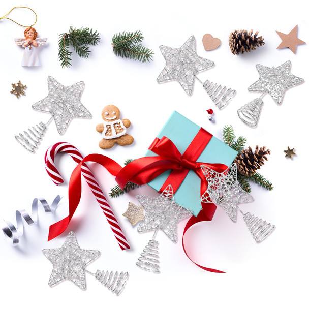 Hiboom 6 Pieces Mini Christmas Tree Star Toppers Glittered Xmas Tree Topper 4 Inch Hollow Star Treetop Topper for Indoor Party Decoration Ornaments(Silver)
