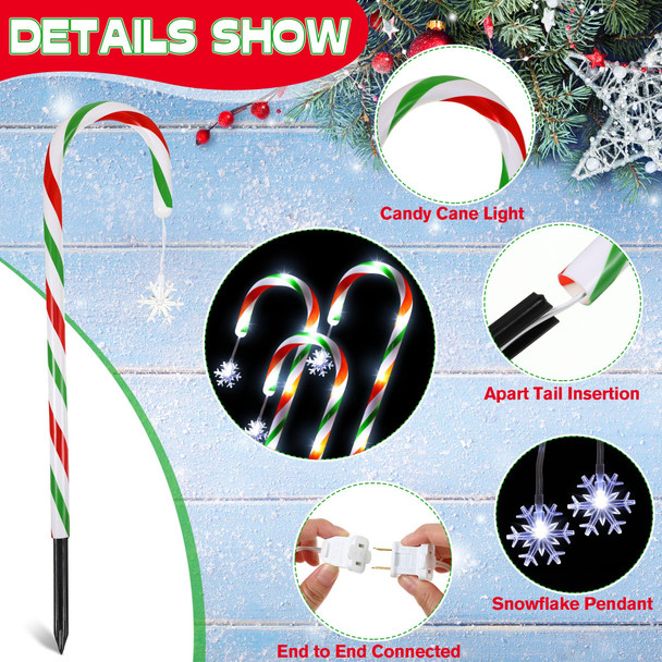 Hiboom Christmas Candy Cane Lights, 12 Pcs 22 Inch Pathway Markers Lights with Stakes, Christmas Red Green and White Driveway Lights End to End Connected for Xmas Holiday Party Patio Garden