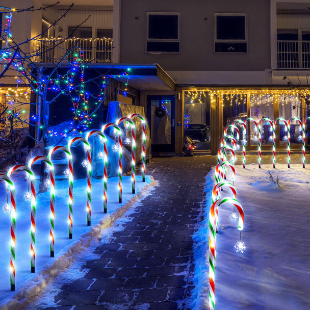 Hiboom Christmas Candy Cane Lights, 12 Pcs 22 Inch Pathway Markers Lights with Stakes, Christmas Red Green and White Driveway Lights End to End Connected for Xmas Holiday Party Patio Garden