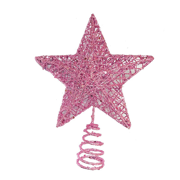 Christmas Tree Star Topper, Xmas Tree Topper Glittered 5 Point Star Treetop for Christmas Tree Ornament (Pink)