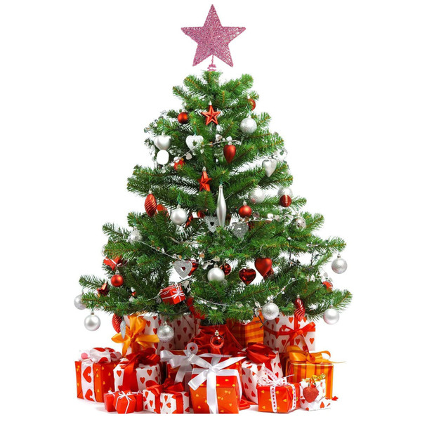 Christmas Tree Star Topper, Xmas Tree Topper Glittered 5 Point Star Treetop for Christmas Tree Ornament (Pink)