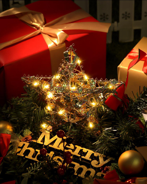 Christmas Tree Star Topper with Lights, 8" Gold Star Ornaments for Christmas Tree, Battery Operated Star Tree Toppers Christmas Decorations, Led Tree Topper, Estrella para Arbol De Navidad