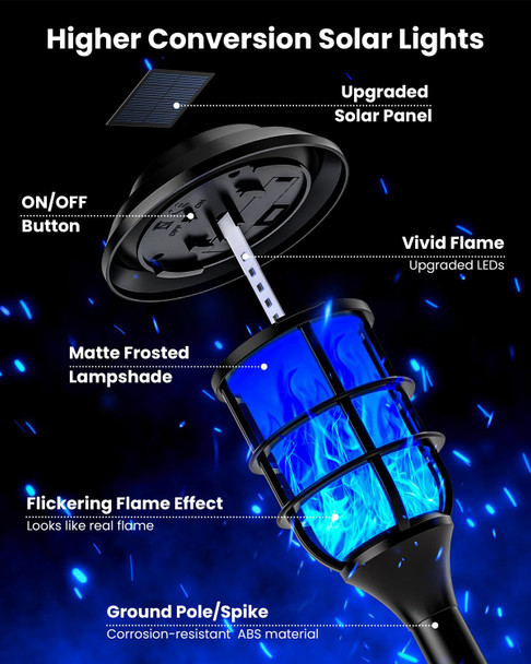 Solar Lights Outdoor, 8 Pack Solar Torch Light with Blue Flickering Flame,Solar Garden Lights Waterproof for Outdoor Decor, Yard, Patio,Pathway,Walkway.