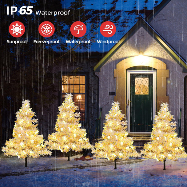 4 Pack 2.2FT Solar Christmas Tree Lights Decorations Outdoor, 8 Modes Christmas Pathway Lights with 80 Star LED Lights,Waterproof Christmas Pathway Lights for Patio Garden Lawn Holiday Decor, White