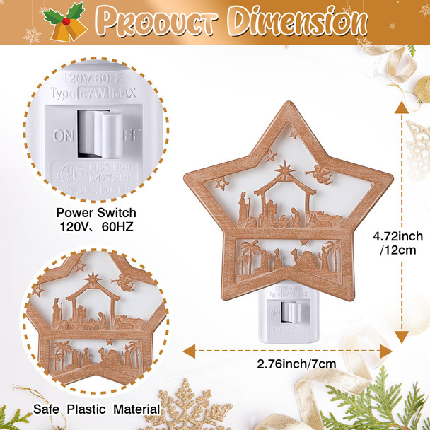 Christmas Jesus Nativity Scene Night Light Plug in, Christmas Jesus Born 120V C7 LED Wall Plugin Nightlights, Christmas Nativity Star Night Light Decor for Bedroom Bathroom Kitchen Hallway