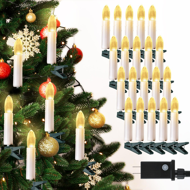 20 Pcs LED Christmas Tree Candle Lights,Flickering Clip on Flameless Candles with Timer and 8 Modes,Christmas Tree Candle Lights Plug in for Xmas Holiday Wedding Parties Indoor Decor(White)