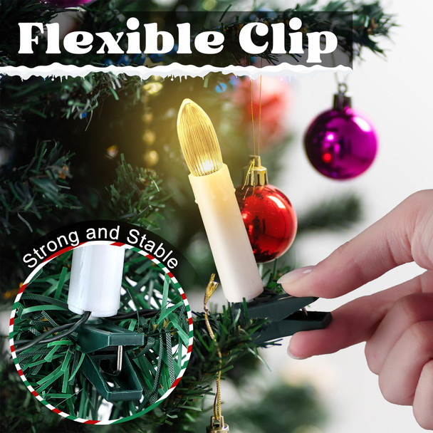 20 Pcs LED Christmas Tree Candle Lights,Flickering Clip on Flameless Candles with Timer and 8 Modes,Christmas Tree Candle Lights Plug in for Xmas Holiday Wedding Parties Indoor Decor(White)