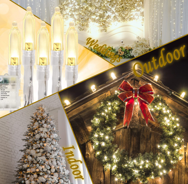 Holiday Essence Warm White LED Xmas String Lights Set, 8 Modes 50 LEDs Battery Powered with Timer, 17 Feet for Indoor Outdoor Use, Festive Décor for Tree Wreaths Bedroom Decorations