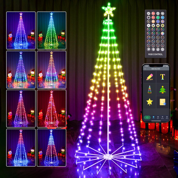 7FT Outdoor Christmas Tree, RGB Color Changing Prelit Smart Cone Christmas Tree with Lights, App&Remote Control, DIY Multi-Color Lightshow with Music Sync, Christmas Year Decoration
