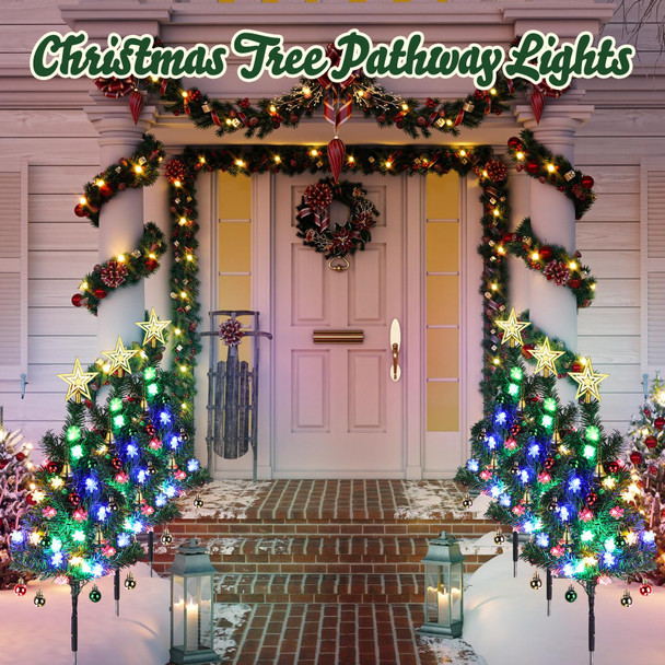 6 Pack Christmas Tree Pathway Lights Outdoor 120 LED Xmas Tree Light with 8 Lighting Modes Star Tree Topper Candy Cane Plug-in Light for Garden Yard Lawn Holiday Decor(Snow Flocked)