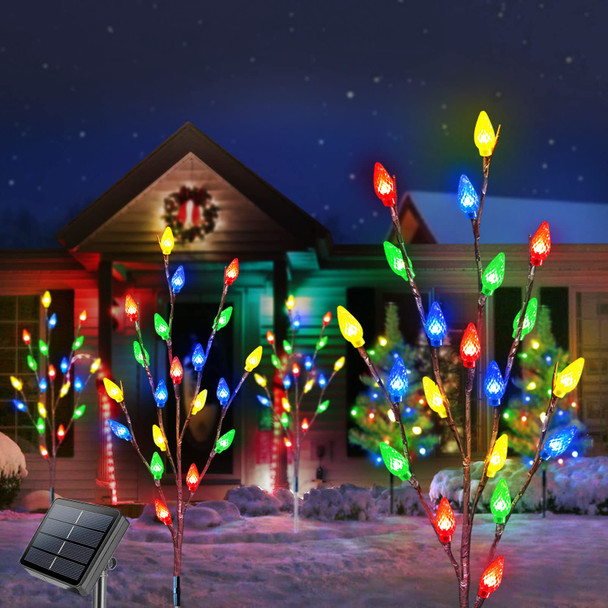 Homeleo Set of 4 d Solar Christmas Pathway Lights Outdoor,Waterproof Solar Powered Christmas Trees,80 LEDs Multicolor C6 Small Xmas Tree for Front Porch,Patio,Outside Yard Christmas Decorations