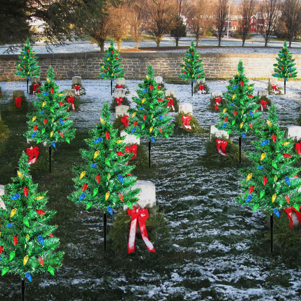 Homeleo 4 Set Solar Christmas Tree w/ 80pcs Multicolor C6 LED Christmas Lights for Outdoor Christmas Decorations,Solar Powered Prelit Small Christmas Tree for Holiday Outside Pathway Garden Yard Decor