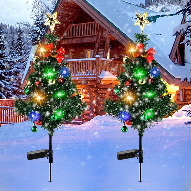 2pcs Solar Christmas Tree Lights Outdoor Decorations, Waterproof LED Solar Powered Christmas Trees Pathway Stake Lights with Super Bright LED Constant for Yard Patio Landscape