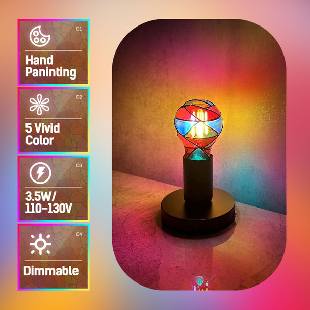 Hompavo d Dimmable LED Stained Glass Light Bulb, Non-Flicker E26 A19/A60 3.5W Hand-Painted Colorful Light Bulb for Party Home Room Halloween Christmas Decoration, 2 Pack