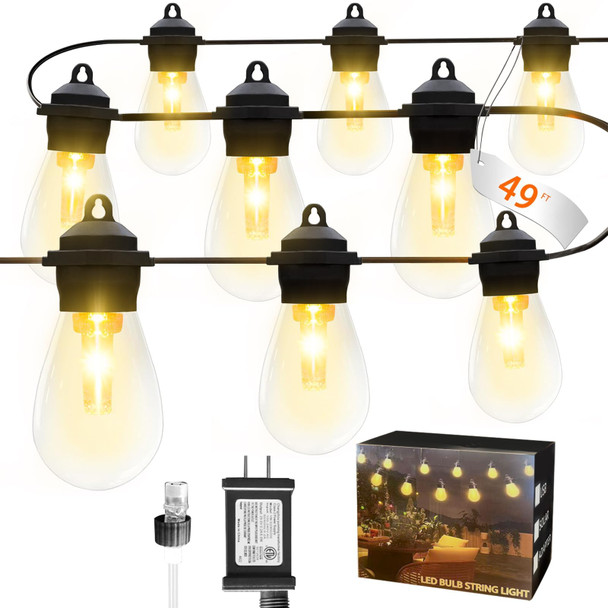 Honche Outdoor String Lights Patio Lights String Lights for Outside Christmas Lights Outdoor Waterproof Weatherproof Warm White 20 S14 Bulb 8 Modes 49.2FT