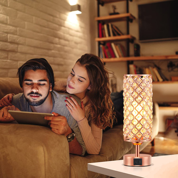 Hong-in Crystal Table Lamp, Rose Gold Lamp with USB C+A Ports, 3 Way Dimmable Touch Lamp with Crystal Shade, Bedside Nightstand Small Lamp for Living Room Bedroom Home Office (Bulb Included) Hong-in Crystal Table Lamp, Rose Gold Lamp with USB C+A Ports, 3 Way Dimmable Touch Lamp with Crystal Shade, Bedside Nightstand Small Lamp for Living Room Bedroom Home Office (Bulb Included)