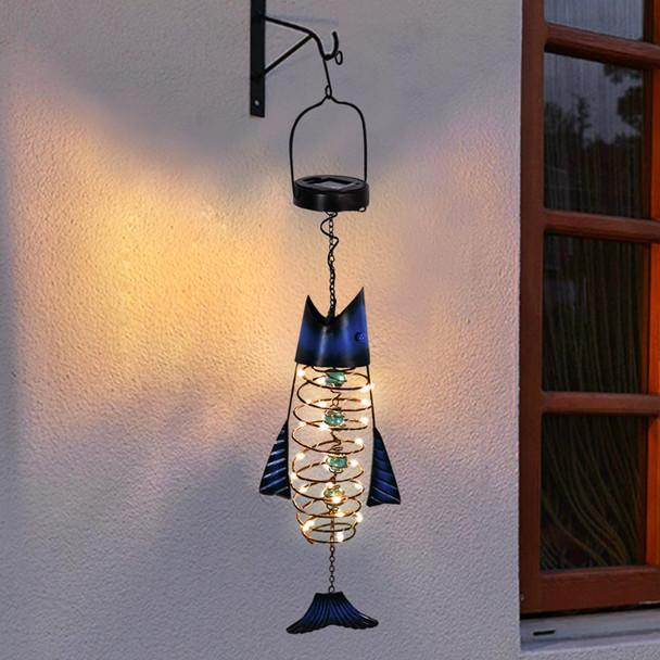 Outdoor Lights for Patio Garden Decor - Metal Solar Fish Hanging Decoration - Solar Lamp Decorative Yard Art - Pretty Nice Lantern for Man Woman Holiday Ideas Waterproof Warm LED Lighting