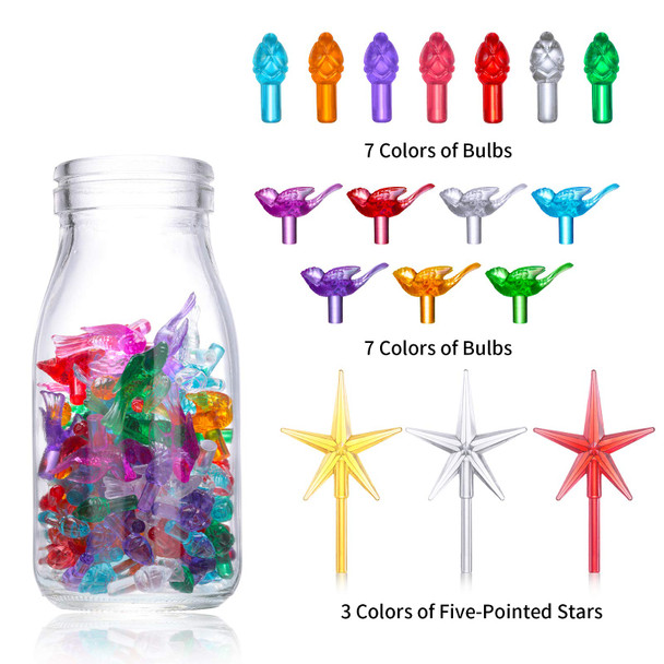 203 Pcs Replacement Light Bulbs for Ceramic Christmas Tree Ceramic Christmas Tree Lights Plastic Light up Bulbs Medium Bird Star Twist Bulbs Decorations for Ceramic Christmas Tree, Multi Colors