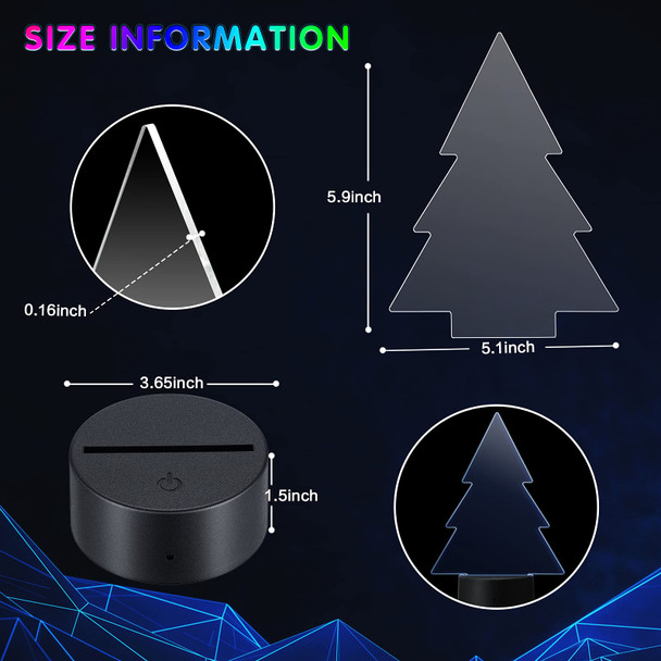 4 Pieces 3D Night Light LED Lamp Base with 4 Pieces Clear Acrylic Sheets 4 Pieces Remote Controls and 4 Pieces Charging Cables Adjustable 16 Colors 4 Modes for Child Room Bar (Christmas Tree Style)