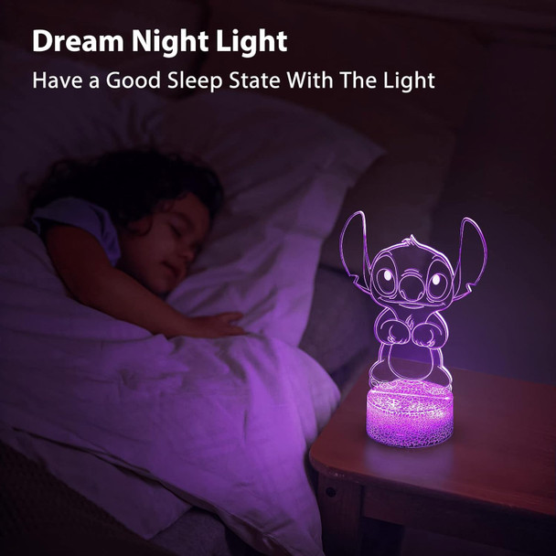Hoofun 3D Illusion Stitch Night Light: Stitch s Light with Remote Control and Smart Touch, Stitch Stuff for Girls Room Decor Lamp Birthday Christmas s