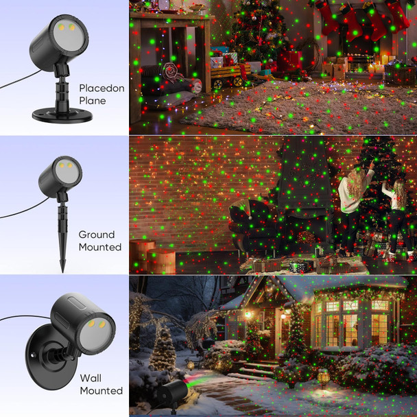 Laser Christmas Projector Lights Outdoor, Red and Green Starry Laser Projector Light with RF Remote, IP65 Waterproof Holiday Garden Laser Light Decor for Outdoor Party Xmas Home