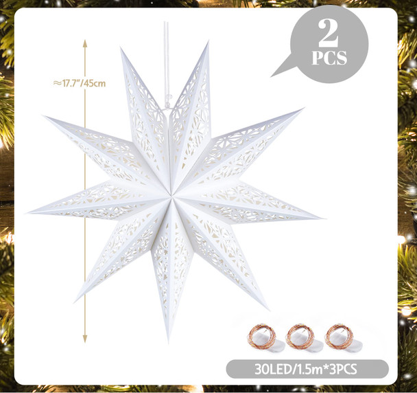 Christmas Star Paper Lantern with Fairy Lights – Hanging Lighted Paper Star Lampshade for Indoor Holiday & Party Decorations, Home & Window Décor