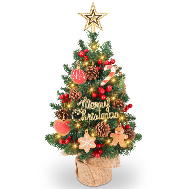 HOXHA Mini Christmas Tree, 22 Inch Small Tabletop Set, Star Tree Topper, Pine Cones Berries and Christmas Ornaments for Christmas Holiday Home Office Table Decorations, Green