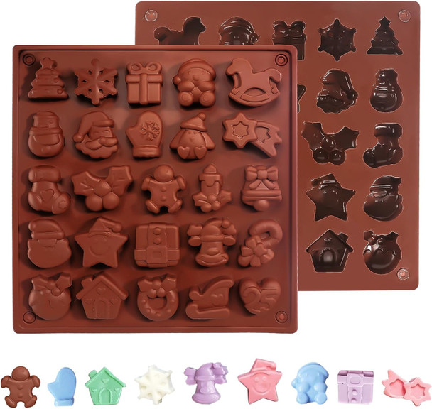 2pcs Christmas Silicone Molds Fondant Chocolate Christmas Molds Silicone Ornament for Christmas Tree Santa Claus Gingerbread Cane, Candy Molds Resin, Ice Cube, Soap, Cake Topper