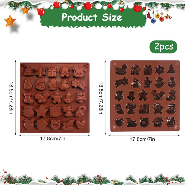 2pcs Christmas Silicone Molds Fondant Chocolate Christmas Molds Silicone Ornament for Christmas Tree Santa Claus Gingerbread Cane, Candy Molds Resin, Ice Cube, Soap, Cake Topper