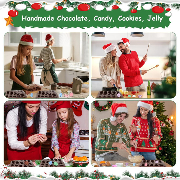 2pcs Christmas Silicone Molds Fondant Chocolate Christmas Molds Silicone Ornament for Christmas Tree Santa Claus Gingerbread Cane, Candy Molds Resin, Ice Cube, Soap, Cake Topper